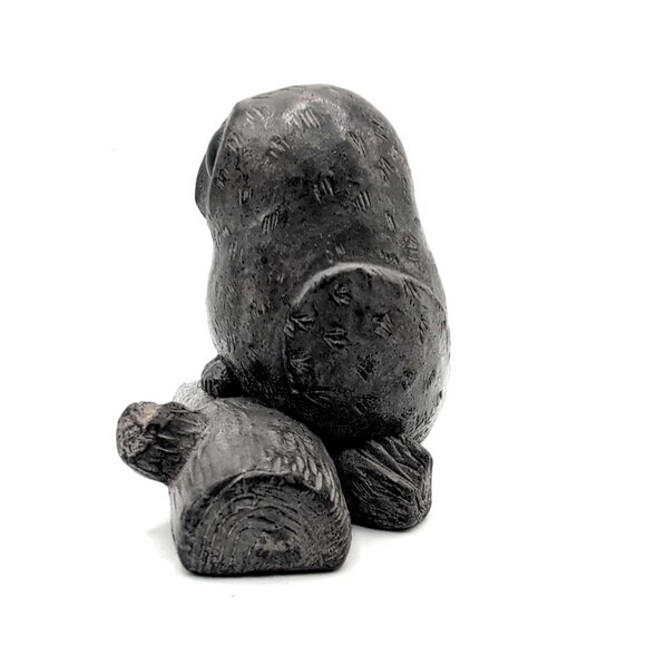 Wolf Original Owl on Log Handcrafted Sculpture Figure Canada Signed Stone/Resin - Picture 5 of 8